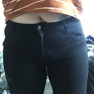 Coal Black Ripped Skinny Hollister Jeans